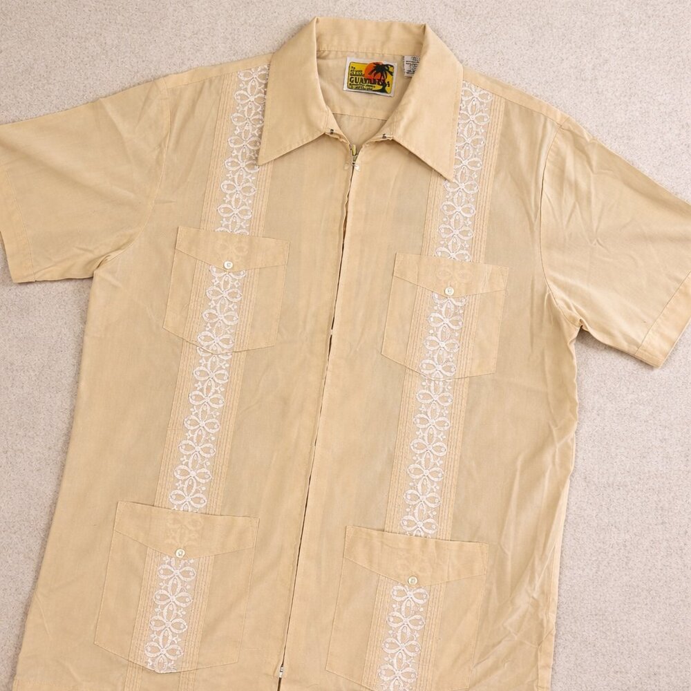 Genuine Haband Guayabera Men’s M Cream Embroidered 4‎ Pocket Cuban Shirt